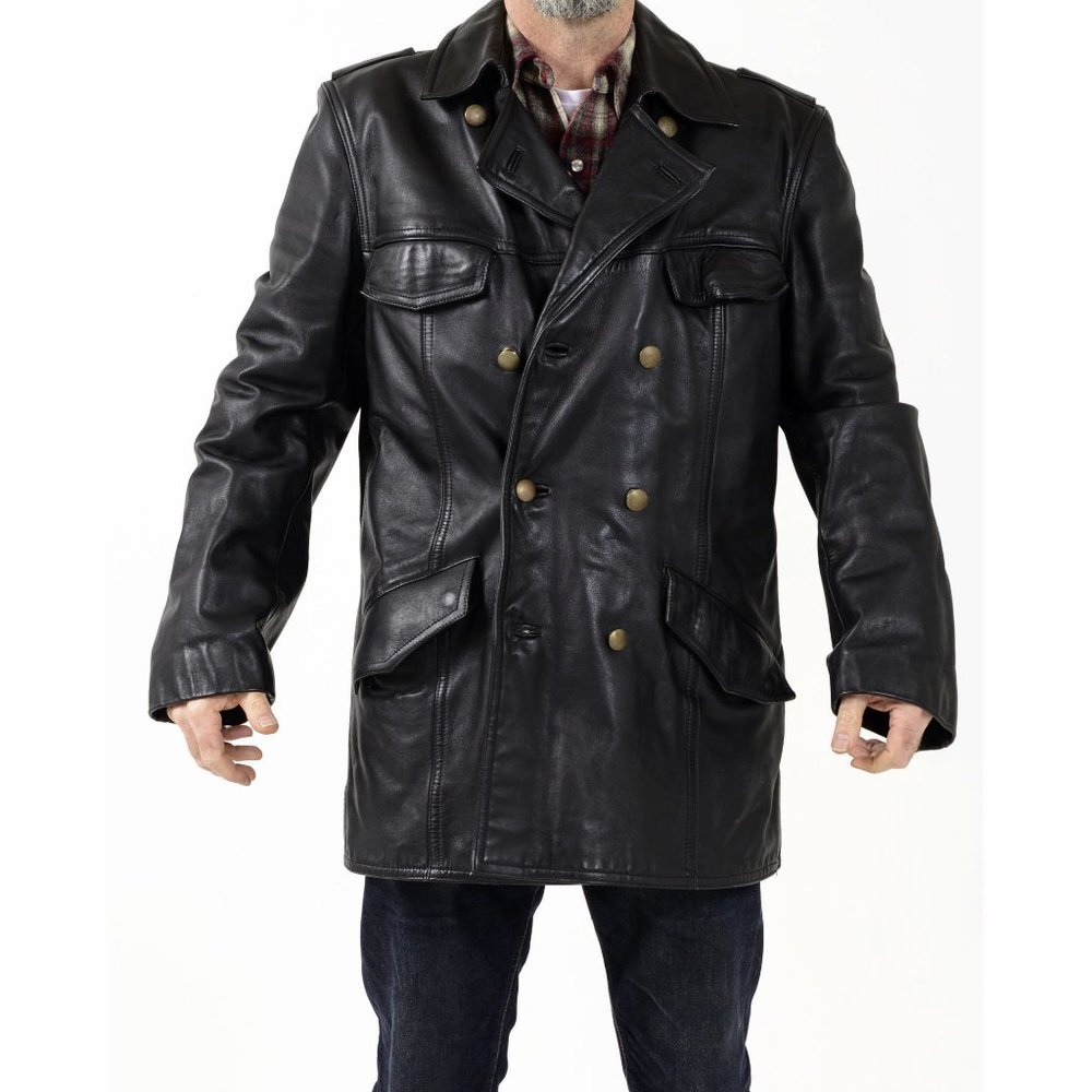 Black leather German Police Jacket - Hackel & Co